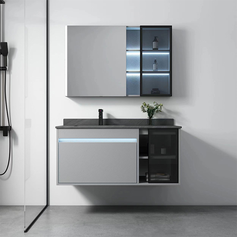 OEM High quality PVC bathroom vanity with LED mirror PVC bathroom